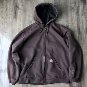 Carhartt Mens Rain Defender Rutland Thermal-Lined Zip Up Hoodie Brown Size XL